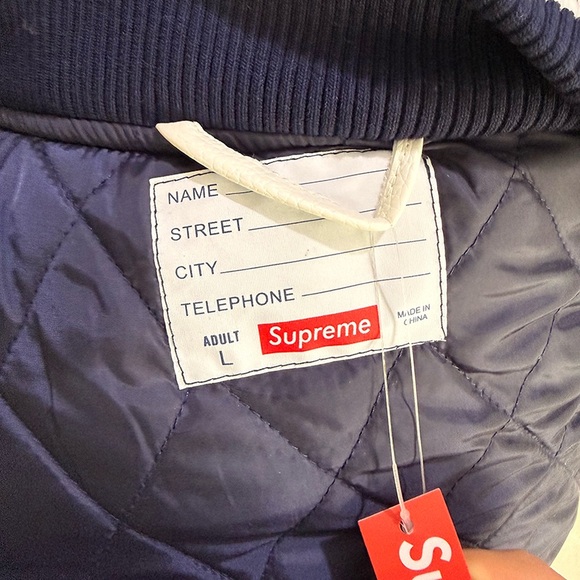 Supreme Praises Varsity Navy Blue Padded Jacket - Picture 12 of 12